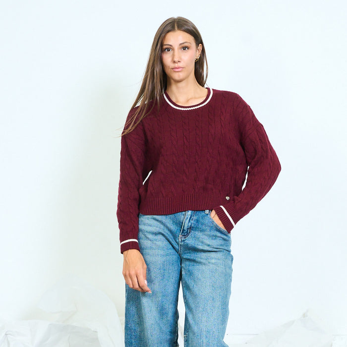 Contrast trim cable knit sweater wholesale