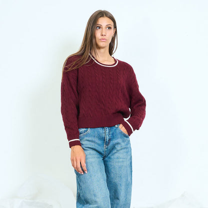 Contrast trim cable knit sweater wholesale