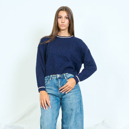 Contrast trim cable knit sweater wholesale