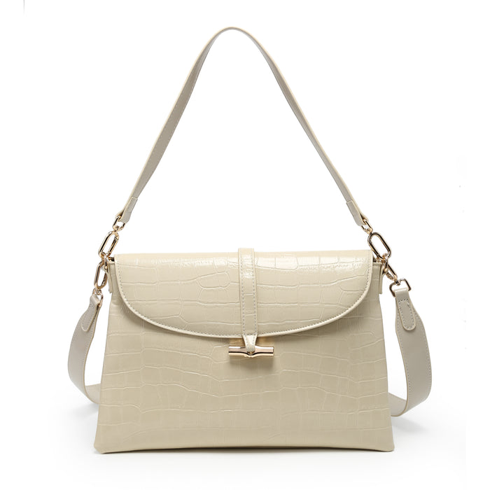 Croc embossed flap strap detail structured shoulder bag wholesale