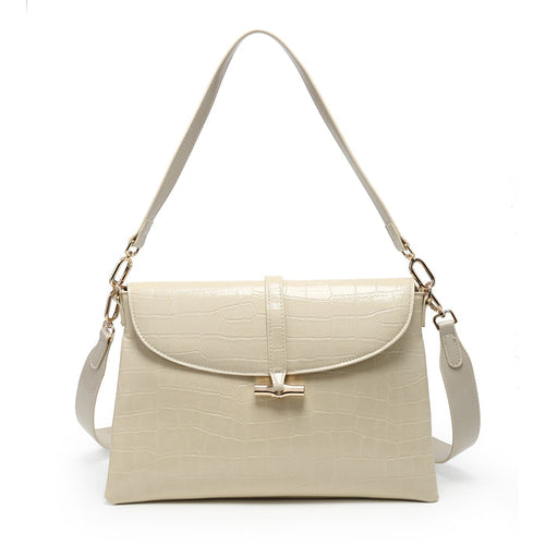 Croc embossed flap strap detail structured shoulder bag wholesale
