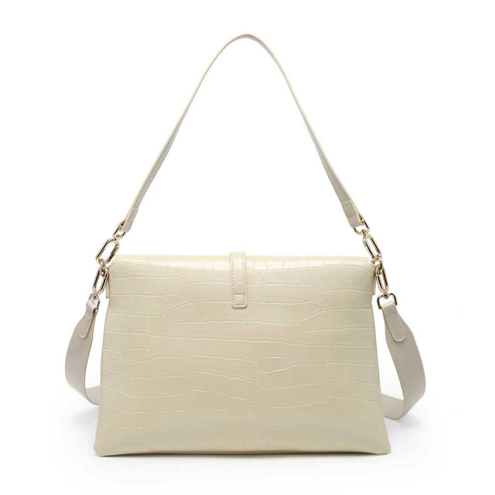 Croc embossed flap strap detail structured shoulder bag wholesale