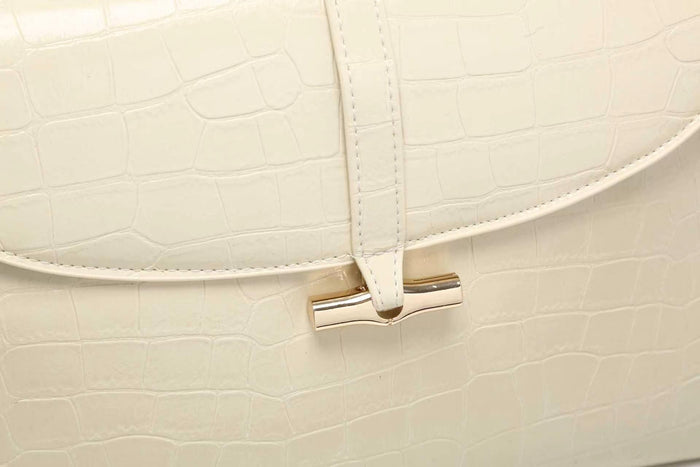 Croc embossed flap strap detail structured shoulder bag wholesale