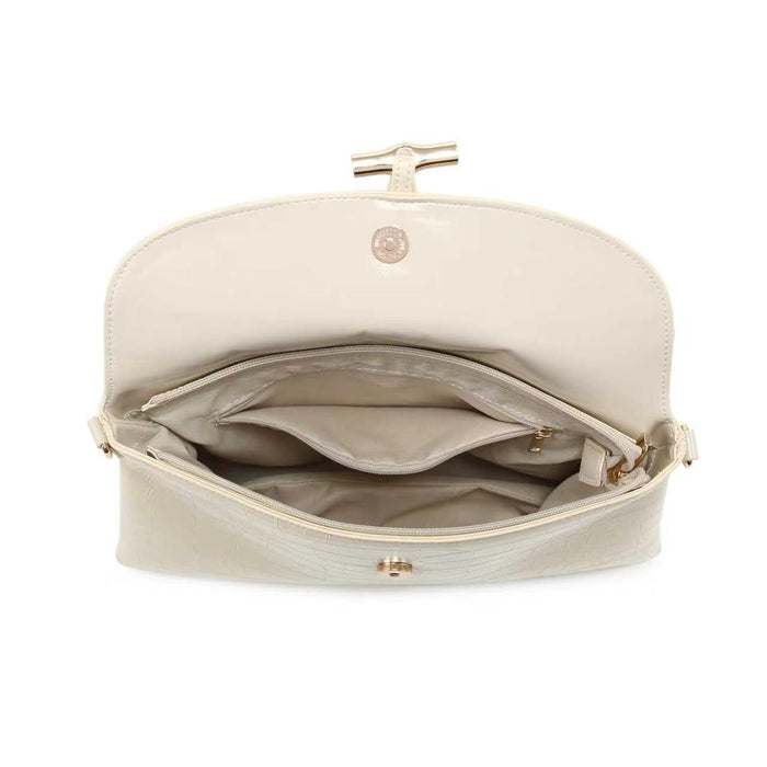Croc embossed flap strap detail structured shoulder bag wholesale