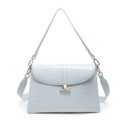Croc embossed flap strap detail structured shoulder bag wholesale