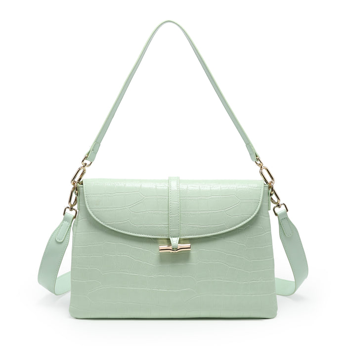 Croc embossed flap strap detail structured shoulder bag wholesale