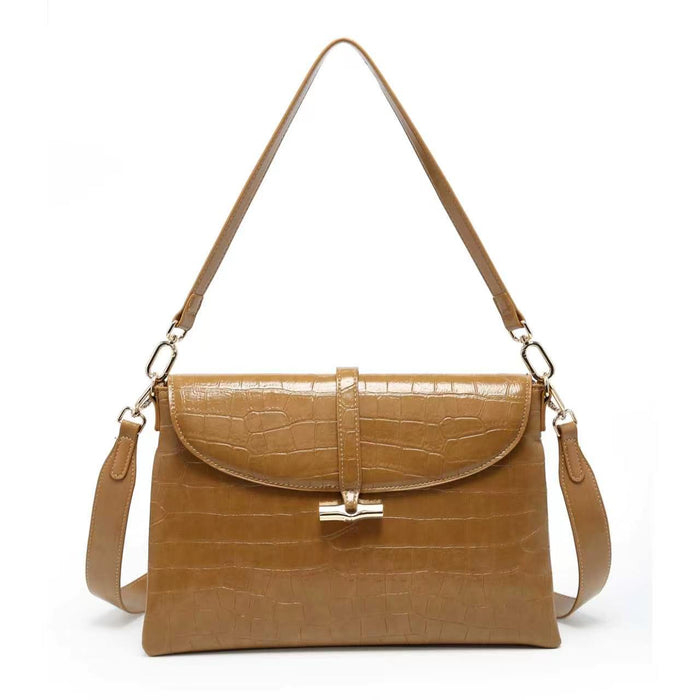 Croc embossed flap strap detail structured shoulder bag wholesale
