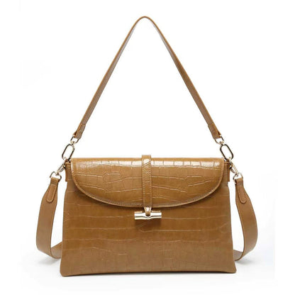 Croc embossed flap strap detail structured shoulder bag wholesale