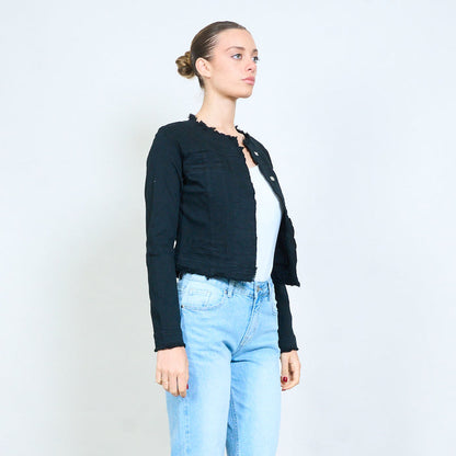 Cropped denim frayed edge jacket wholesale