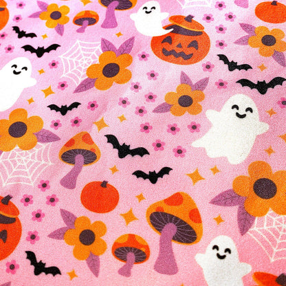 Cute Spooky Floral Halloween XL Cotton Zipper Pouch
