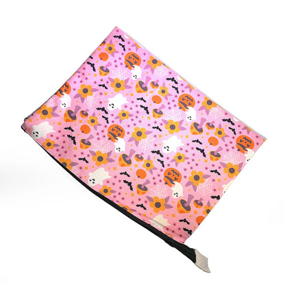 Cute Spooky Floral Halloween XL Cotton Zipper Pouch