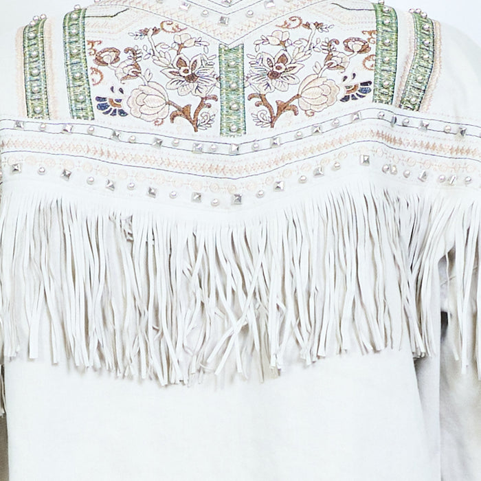 Denim embellished with fringe back jacket wholesale