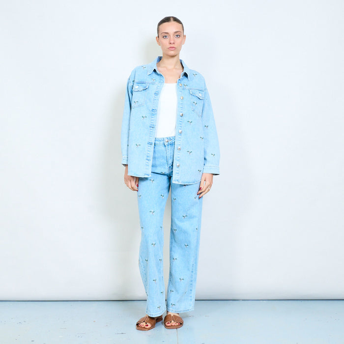 Denim jeans with floreal embroidery wholesale