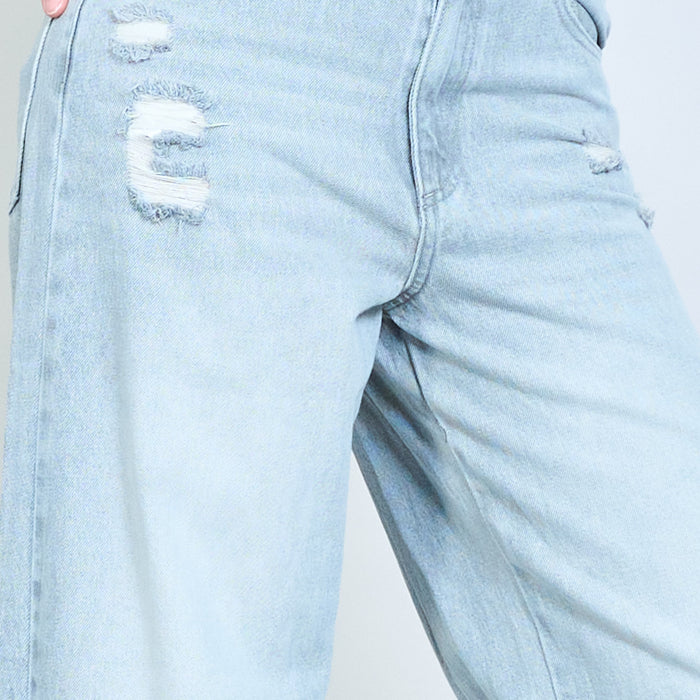 Distressed high-rise raw-hem wide-leg denim jeans wholesale
