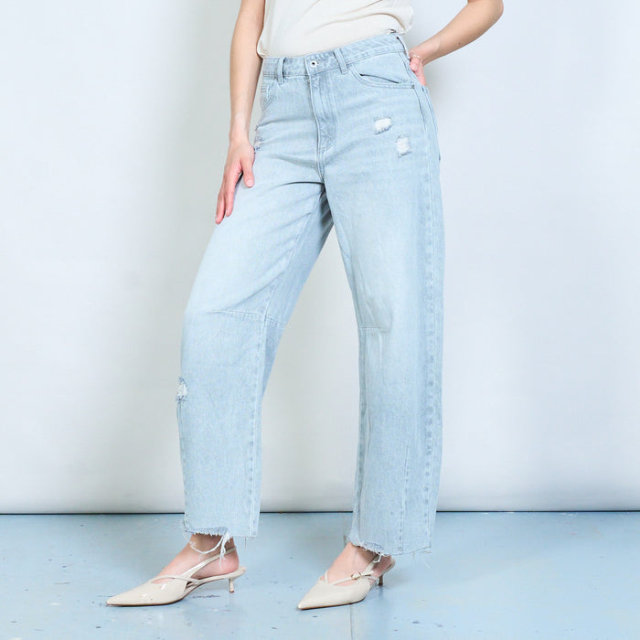 Distressed high-rise raw-hem wide-leg denim jeans wholesale