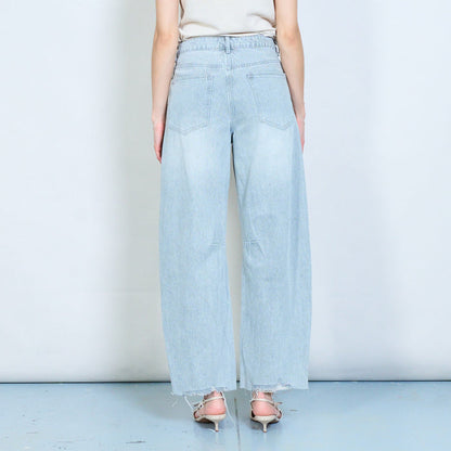 Distressed high-rise raw-hem wide-leg denim jeans wholesale