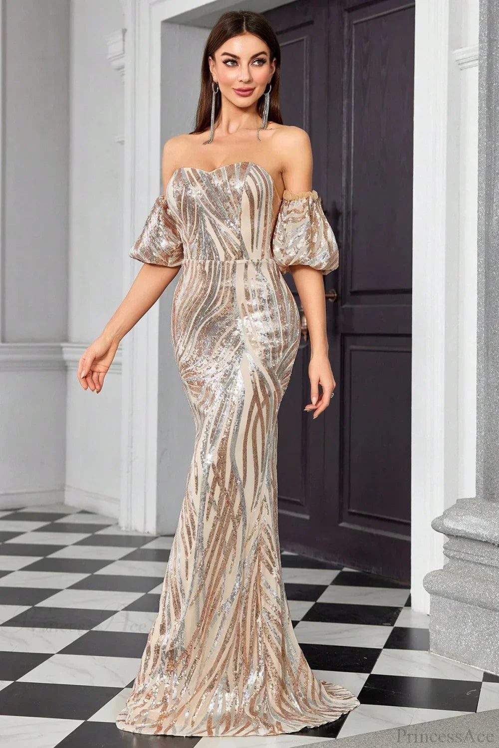 Elegant Sequin Fitted Mermaid Evening Dress