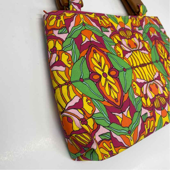 Elizabeth Krieger Green-Pink Canvas Pattern Handbag