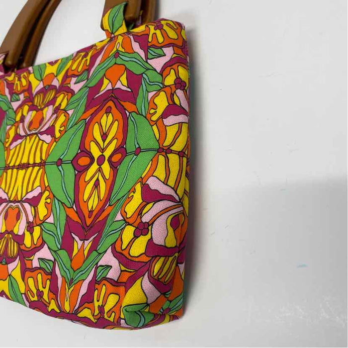 Elizabeth Krieger Green-Pink Canvas Pattern Handbag