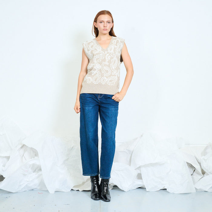 Embroidered paisley knit vest wholesale