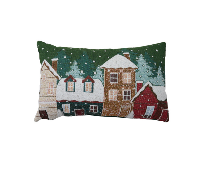 Embroidered Snow House Pillow