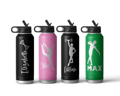 Engraved Baton Twirling Stainless Steel Water Bottle, Choose Your Customizations