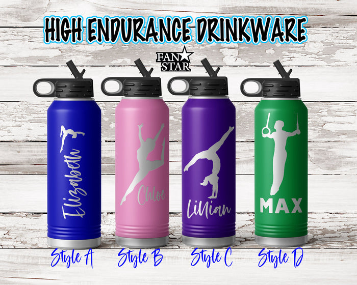 Engraved Gymnast Stainless Steel Water Bottle, Choose Your Customizations