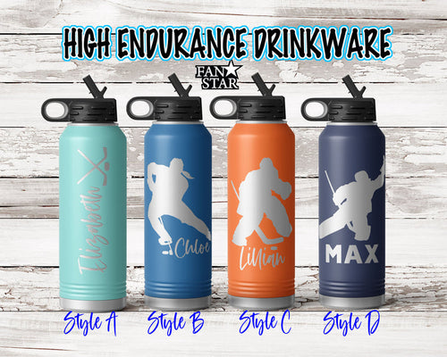 Engraved Hockey Stainless Steel Water Bottle, Choose Your Customizations