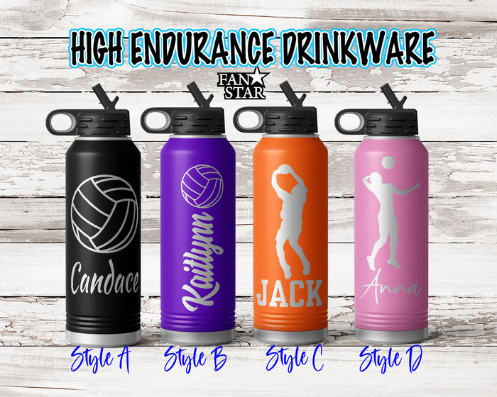 Engraved Volleyball Stainless Steel Water Bottle, Choose Your Customizations
