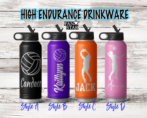 Engraved Volleyball Stainless Steel Water Bottle, Choose Your Customizations