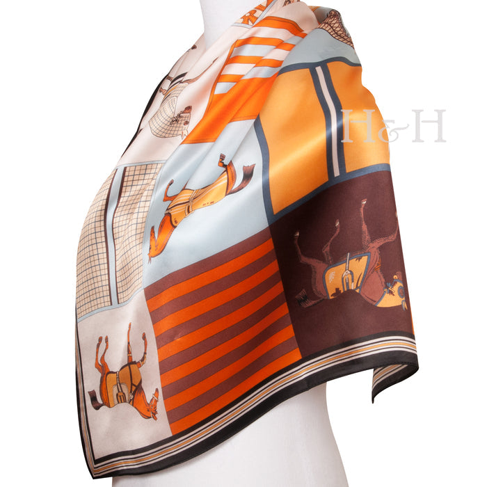Equestrian Jubilee Silk Scarf – Terracotta - 28"x28"