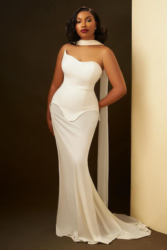 Simple Chic Long Streamer Strapless Bodycon Prom Dress