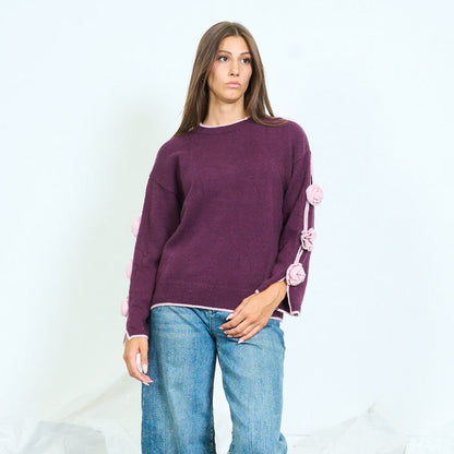 Floral appliqué side knit sweater wholesale