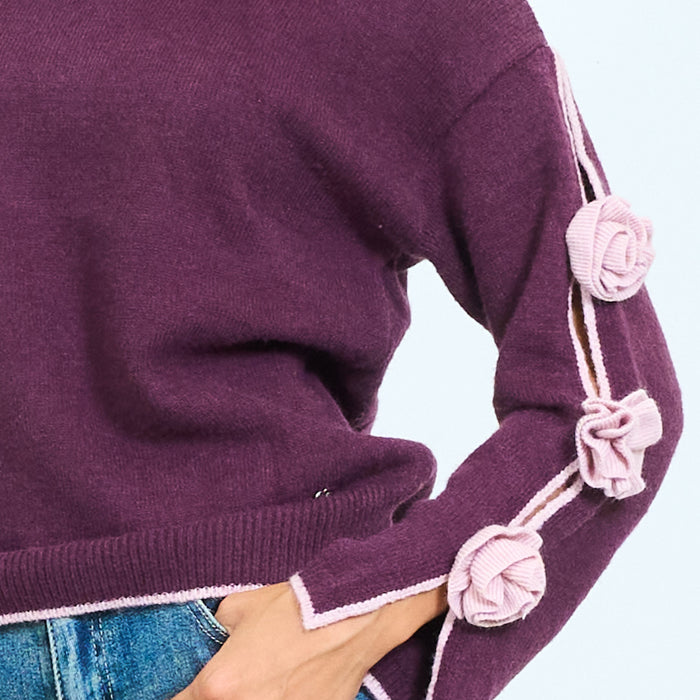 Floral appliqué side knit sweater wholesale
