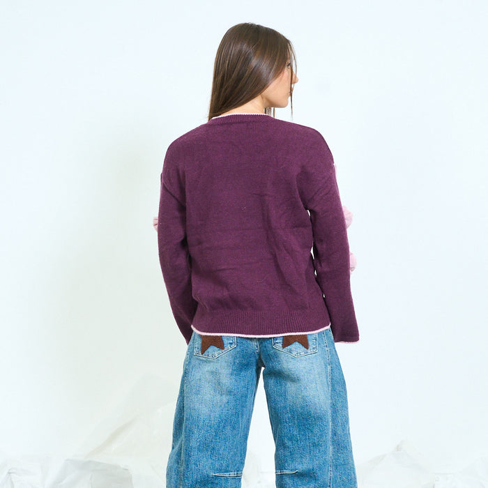 Floral appliqué side knit sweater wholesale