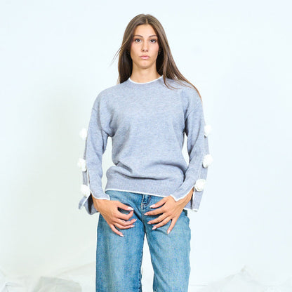 Floral appliqué side knit sweater wholesale