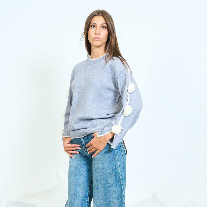 Floral appliqué side knit sweater wholesale