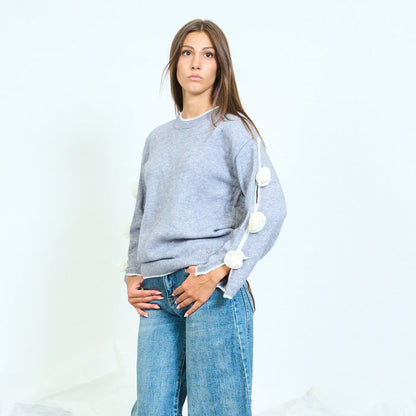 Floral appliqué side knit sweater wholesale