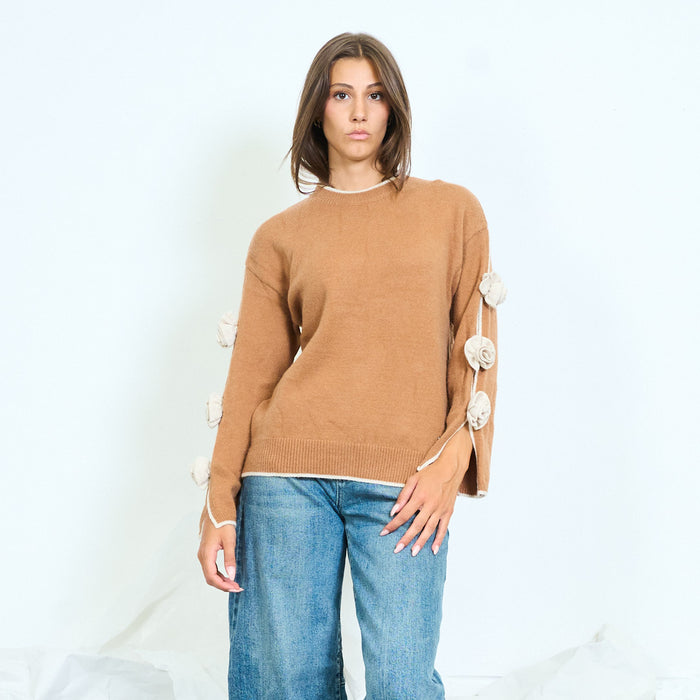 Floral appliqué side knit sweater wholesale