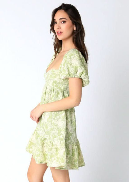 Melania Lime Floral Babydoll Mini Dress