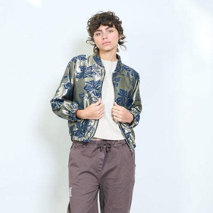 Floral jacquard zip front jacket wholesale