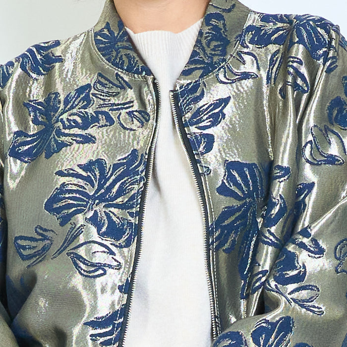 Floral jacquard zip front jacket wholesale