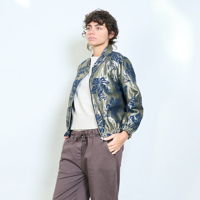 Floral jacquard zip front jacket wholesale