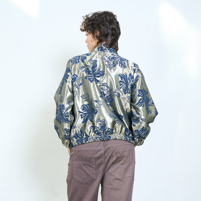 Floral jacquard zip front jacket wholesale