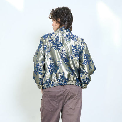 Floral jacquard zip front jacket wholesale