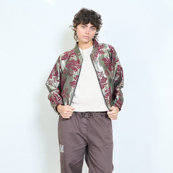Floral jacquard zip front jacket wholesale