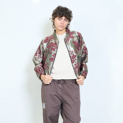 Floral jacquard zip front jacket wholesale