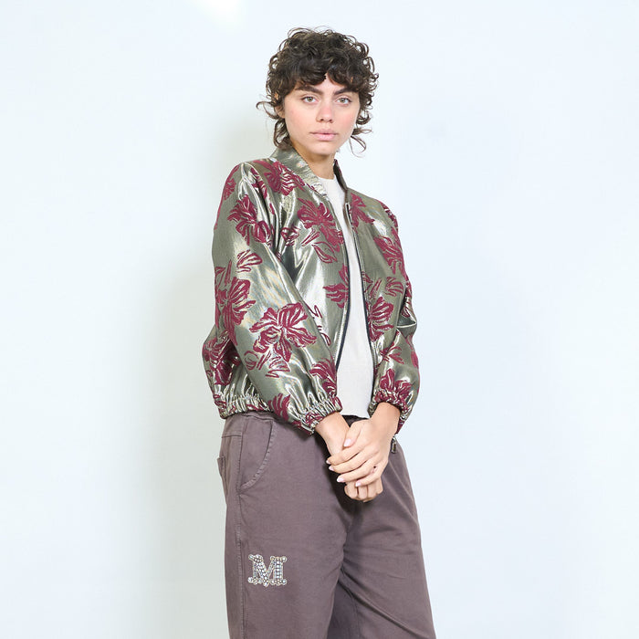 Floral jacquard zip front jacket wholesale