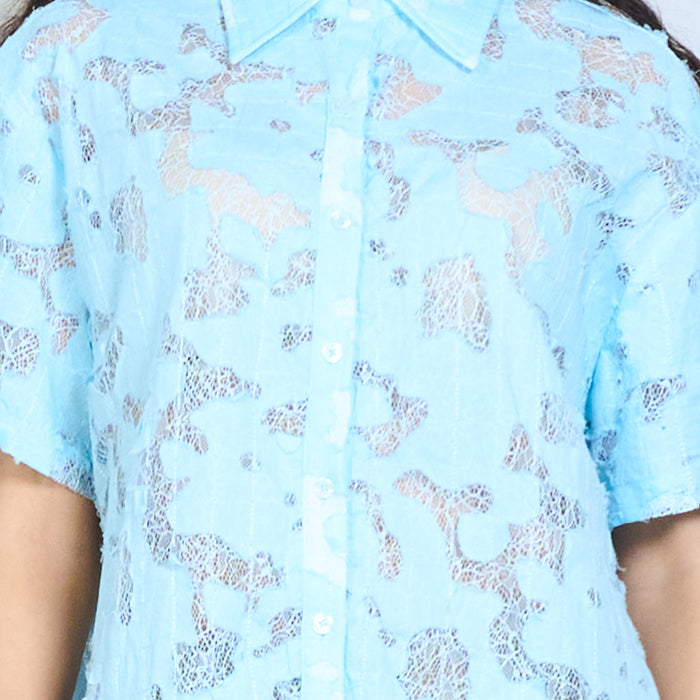 Floral lace short sleeve button down shirt wholesale