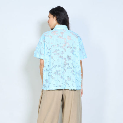 Floral lace short sleeve button down shirt wholesale